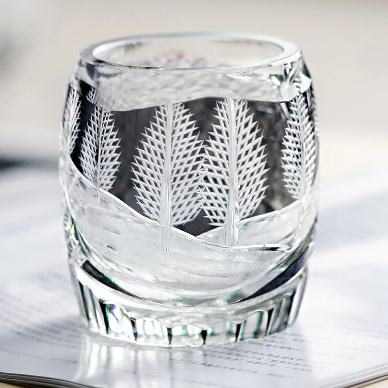 

270 ml 9.5 oz Edo Kiriko Tyle Hand Cut Winter Design Old Fashioned Glass Tumbler Heavy Whiskey Glass Tumbler Black Green