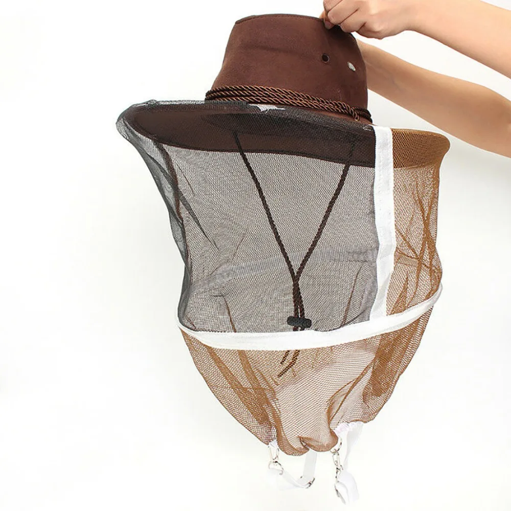 Professional Beekeeping Hat Beekeeper Cowboy Hat Anti Mosquito Bee Insect Veil Net Full Face Neck Wrap Protector