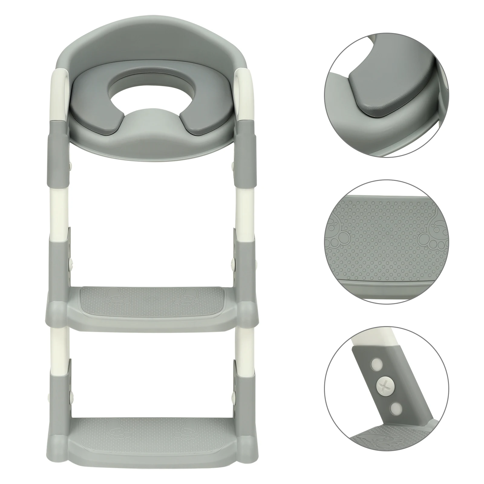 Toilettensitz für Kinder W | Treppe, Toilettentrainer für Kinder ab 2–7 Jahren, Kinder-Toilettensitz W | Abnehmbares PU-Kissen, weiß – Detail 2