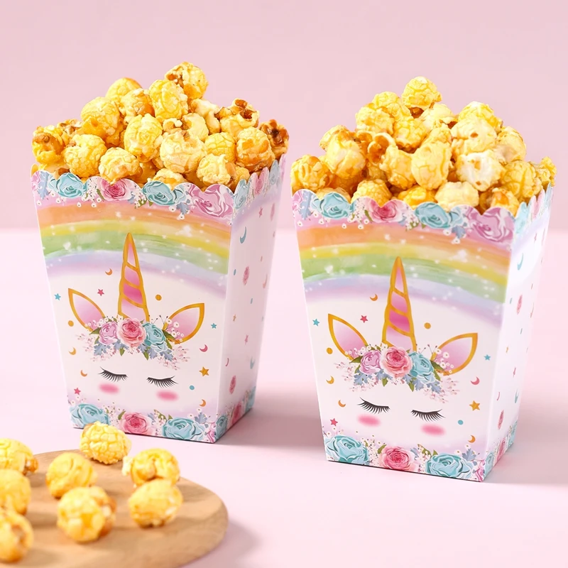 Einhorn Popcorn-Box Regenbogen-Einhorn Party-Geschenkbox für Einhorn-Themen Geburtstagsfeier Dekoration Zubehör – Detail 1