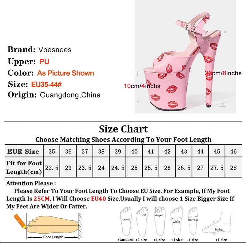 20CM/8inche High Heel Women Sandals Sexy Red Lip Print Upper Platform Models Shoes Open Toe Pole Dance Shoes Exotic Lady Stileto