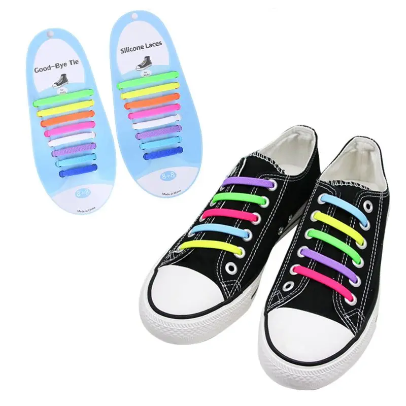

16Pcs Adult Kid Lazy No Tie Silicone Shoelaces Waterproof Elastic Wash-Free Rainbow Shoe Laces for Casual Sneakers Running Boots