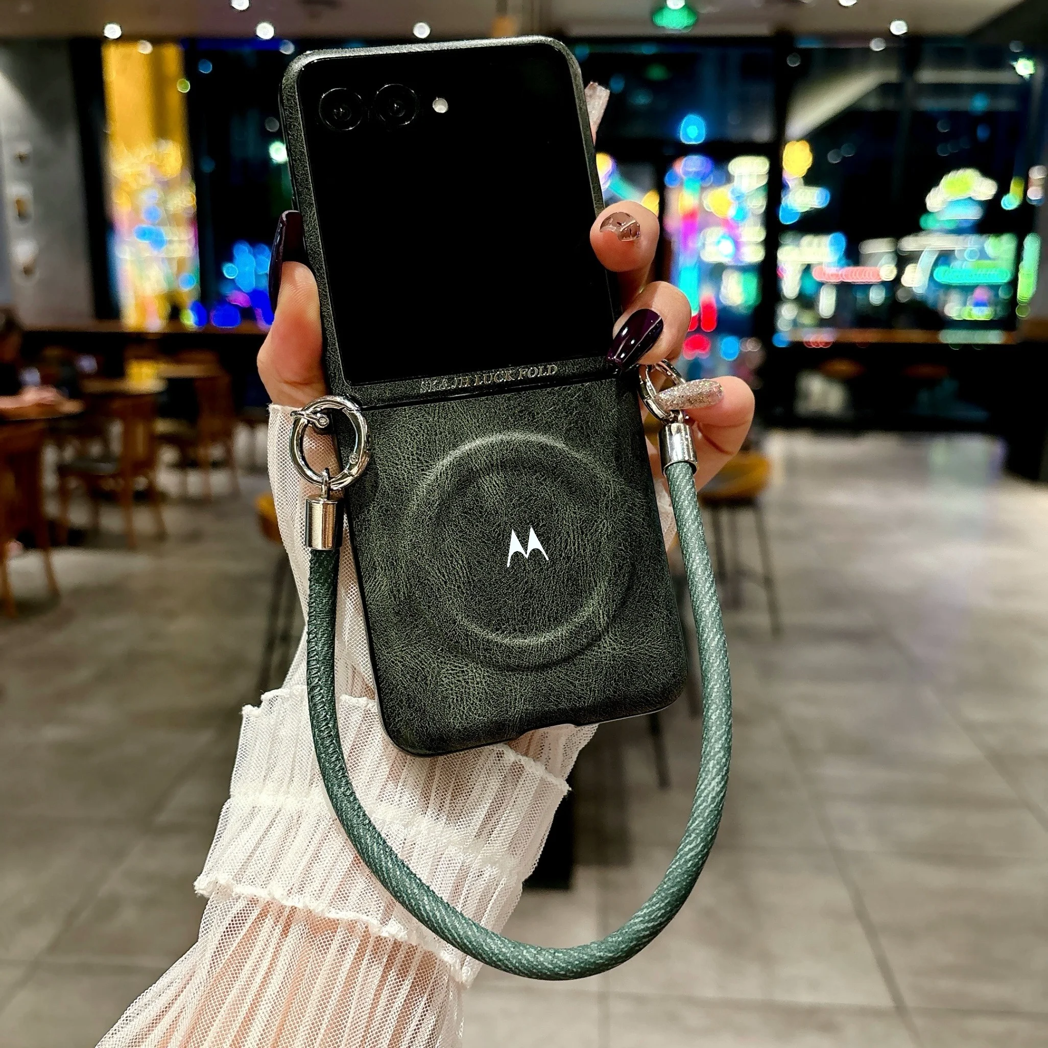 Retro Luxury Plain Leather Flip Phone Case with Lanyard - Original Cover