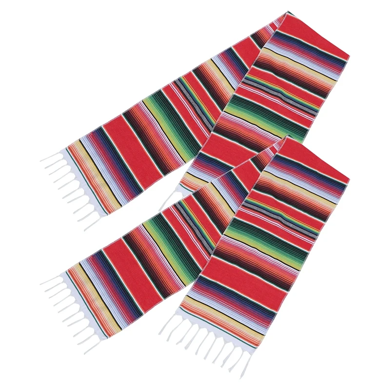 

JHD-2 Pack 14 By 84 Inch Mexican Table Runner 14 X 84 Inch Mexican Party Wedding Decorations Fringe Cotton Serape Blanket Table