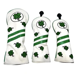 Golf Clover pattern Headcover for Driver Fairway Hybrid Blade Putter PU Leather Waterproof Four Leaf Clover Golf Wood Head Cover