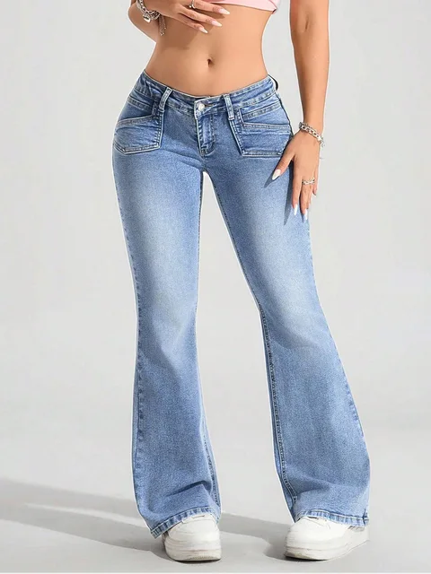Women Solid Jeans Denim Trousers Full Lenth High Waist Zipper Pockets Slight Strech Slim Fit Y2k Streetwear Casual 2026 Autumn 6