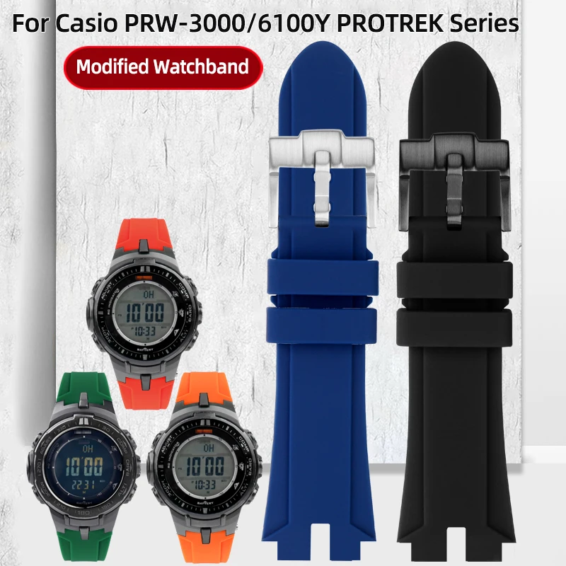 

Modified Watchband For Casio PRW-3000 PRW3000/3100/6000/6100Y PROTREK Series Outdoor Sports Waterproof silicone rubber strap