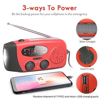 Solar Powered Hand Crank AM FM Radio Multifunctional LED Flashlight USB Charging 2000mAh Camping Outdoor Emergency Light Survival Gear Kit for Power Outage Household Storm Supplies Bug Out Bag Essentials Hurricane 5