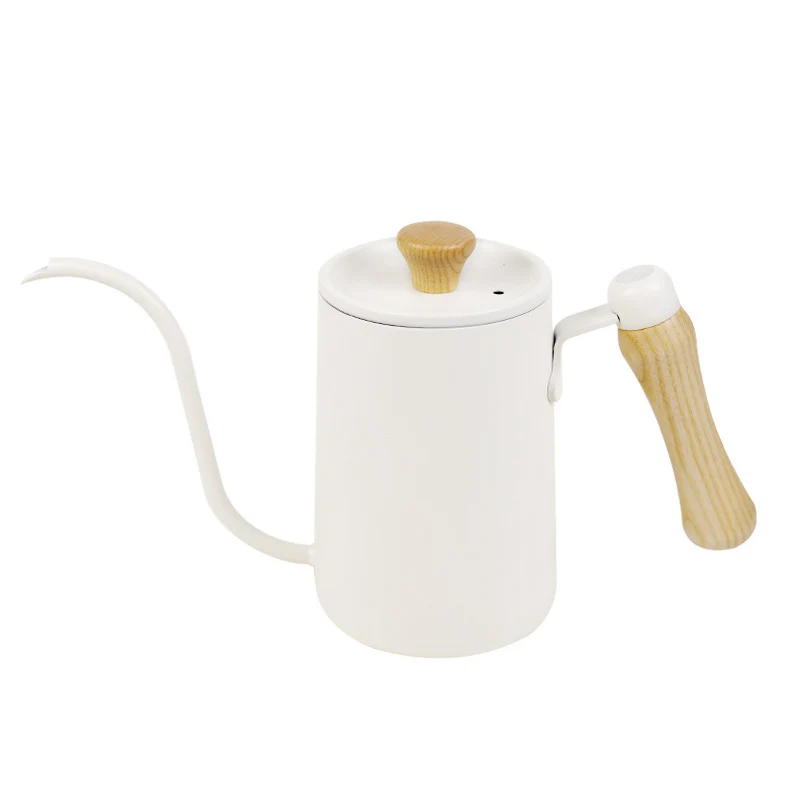 Drip Kettle 600ml Coffee Tea Pot Stainless Steel Non-stick Gooseneck Wooden Handle