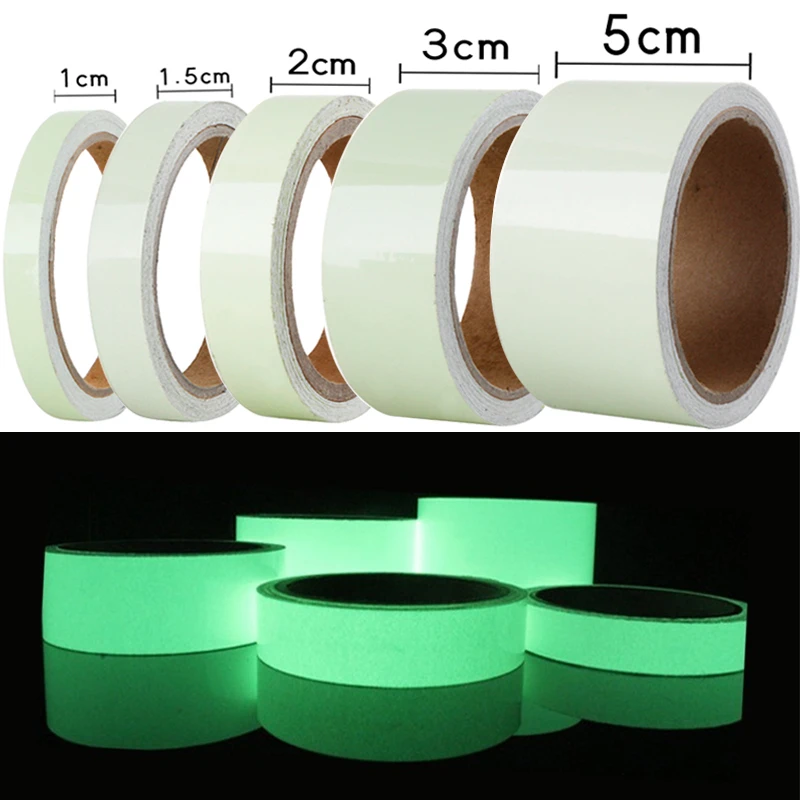 Description Picture 2 of item5 Sizes Luminous Fluorescent Night Self-adhesive Glow In The Dark Sticker Safety Security Home Decoration Warning Adhesive Tape