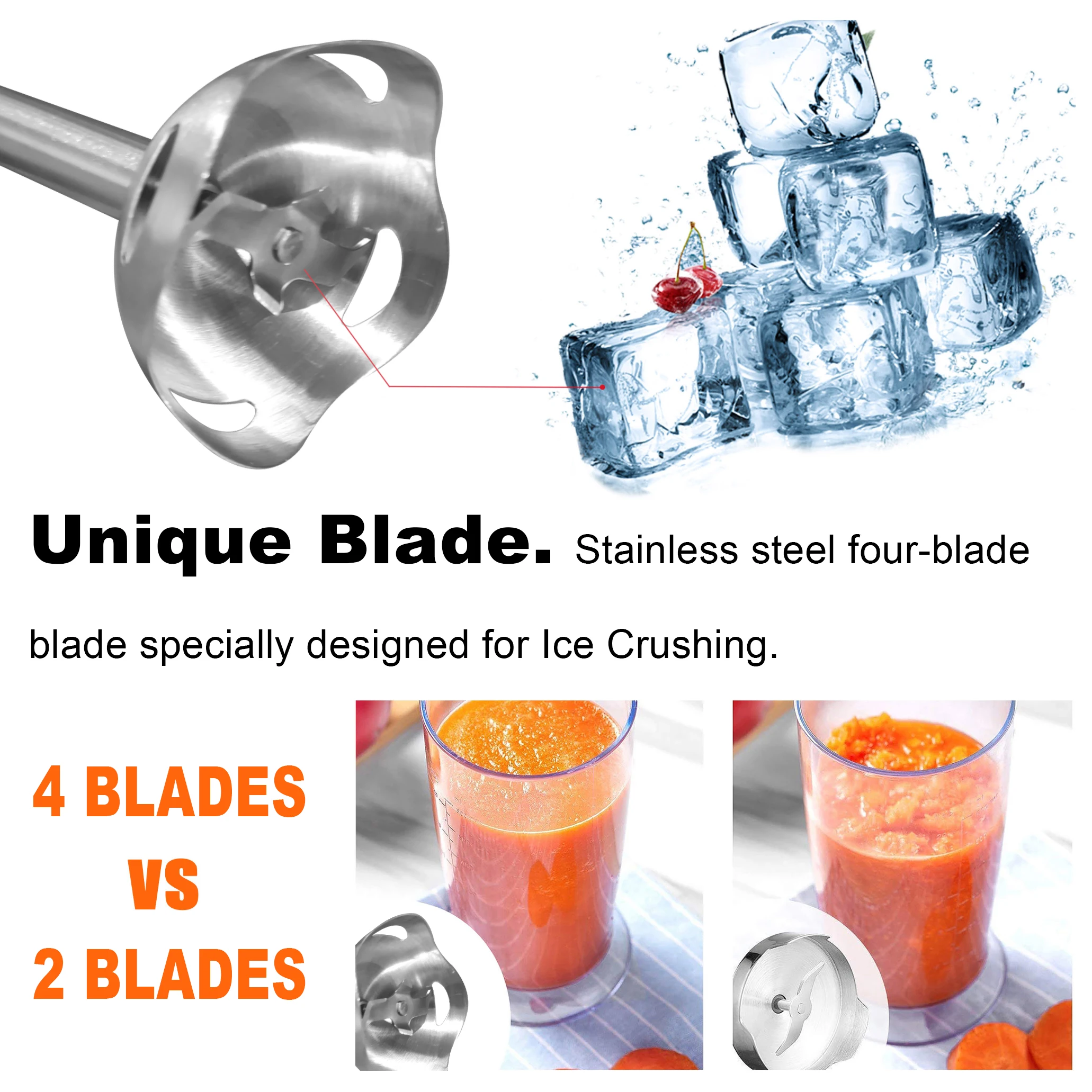Hand Blender 1000W 2 Speeds Food Mixer Electric Four-blade Ice Crushing Kitchen Vegetable Fruit Stirring Gift