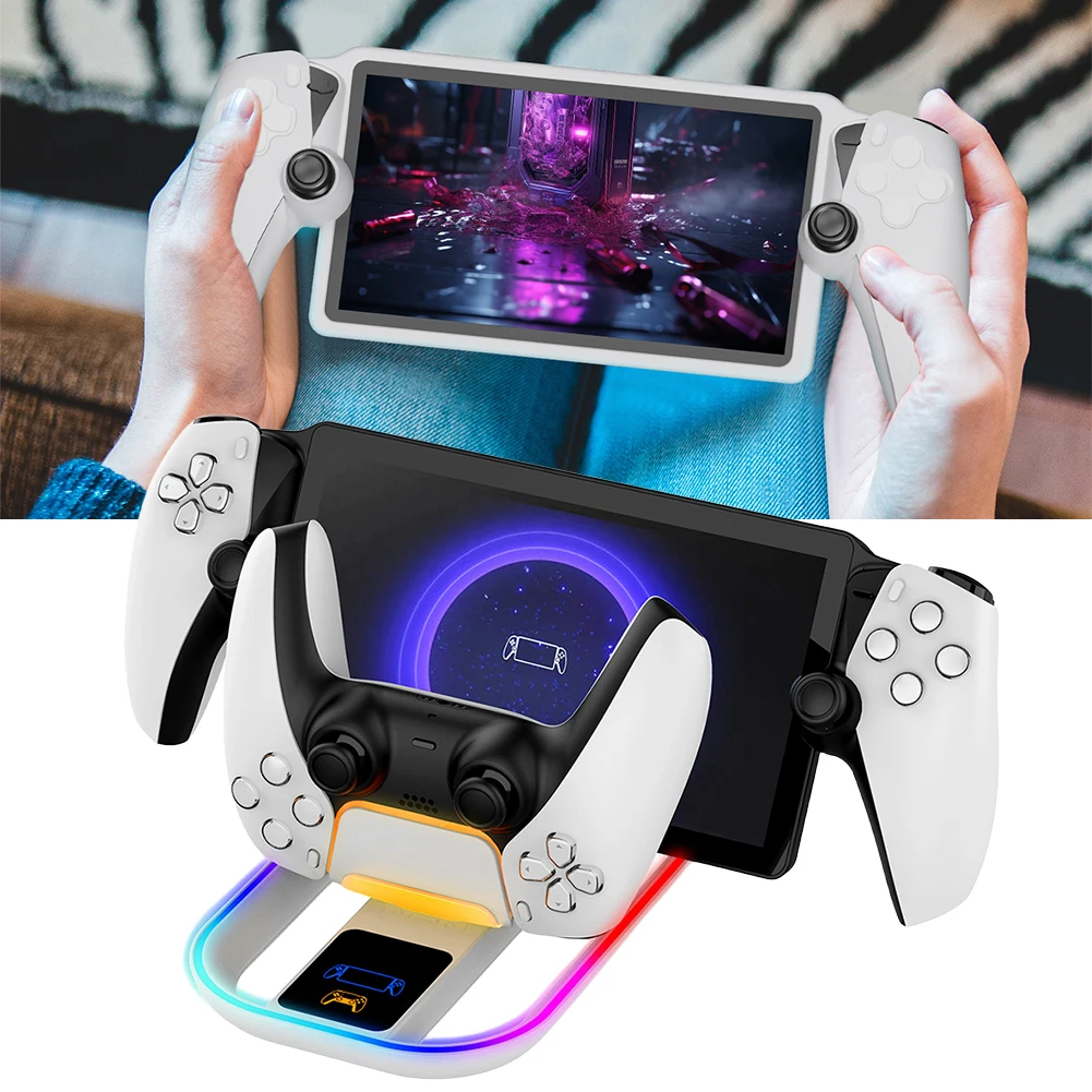 For PS5 Portal Streaming Handheld Stand Charging Game Controller Charging Base with Colorful RGB Light Game Accessories