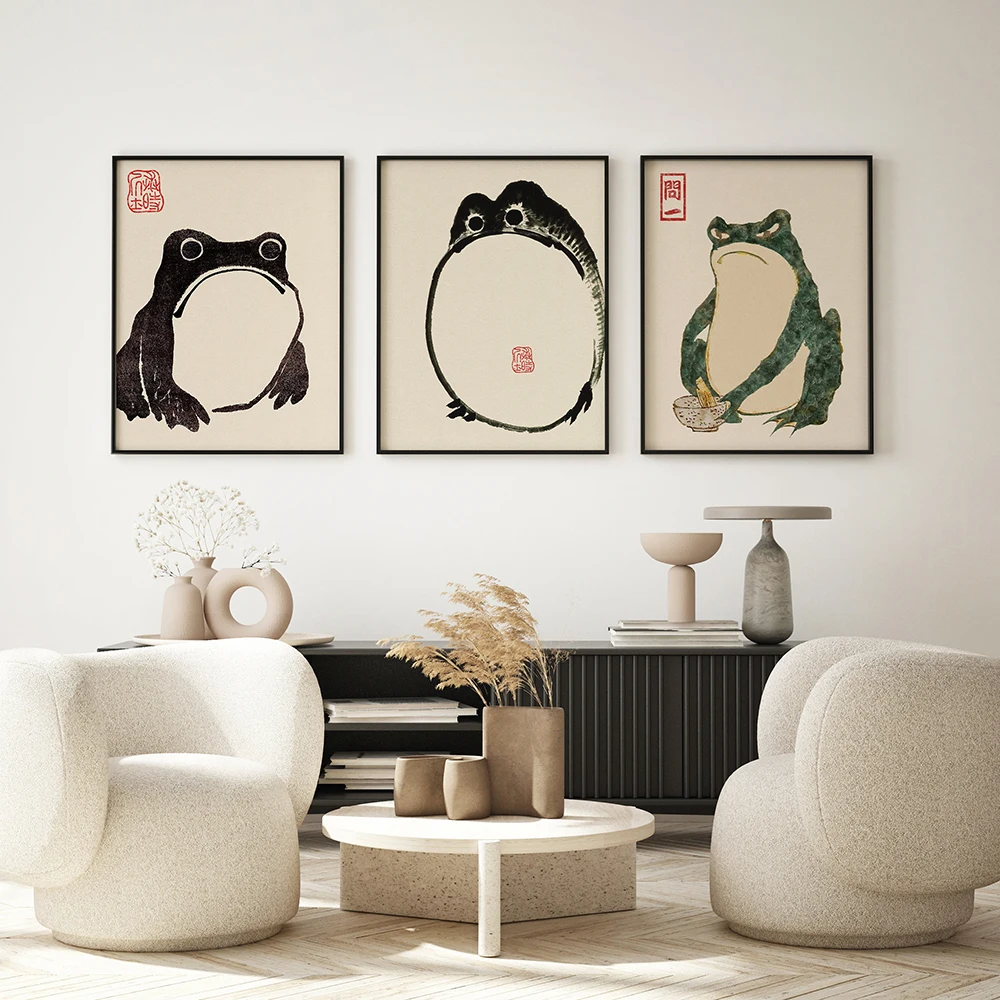 

Antique Vintage Matsumoto Hoji Frog Canvas Poster Japanese Woodblock Print Ugly Cute Toad Wabi Sabi Wall Art Decor Painting