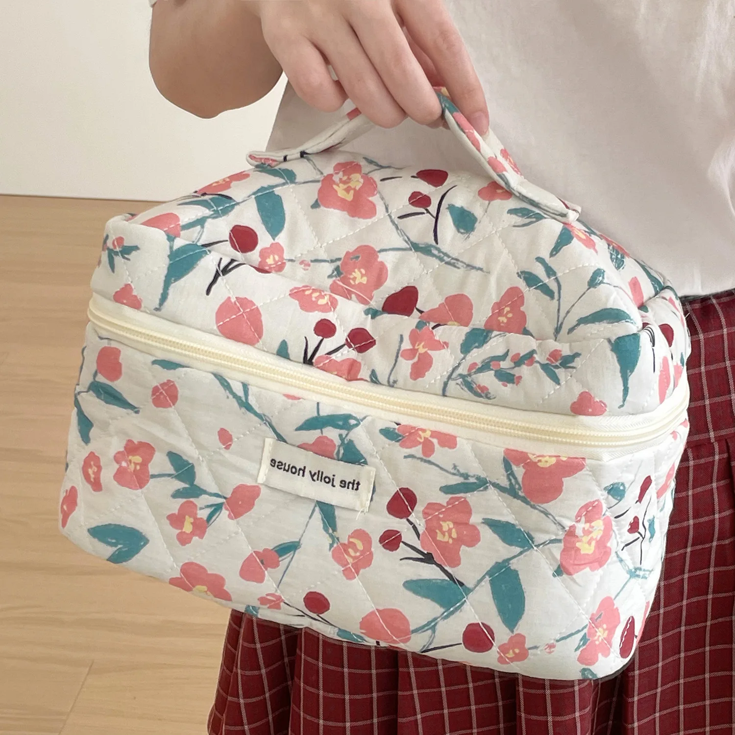 1pc/Set Pink Flower Print Makeup Bag Premium Travel Organizer Cosmetic Bag Makeup Bag Pouch Skincare Bag Toiletry Bag 4