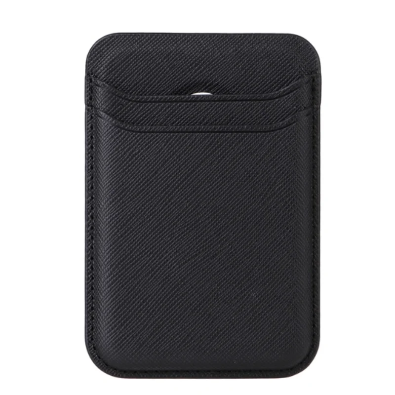 Premium Magnetic Leather Card Holder Case with Dual Card Slots and Carbon Fiber Design