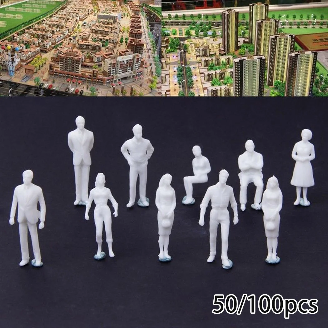 

50/100 шт., миниатюрные белые фигурки, масштаб 1:75