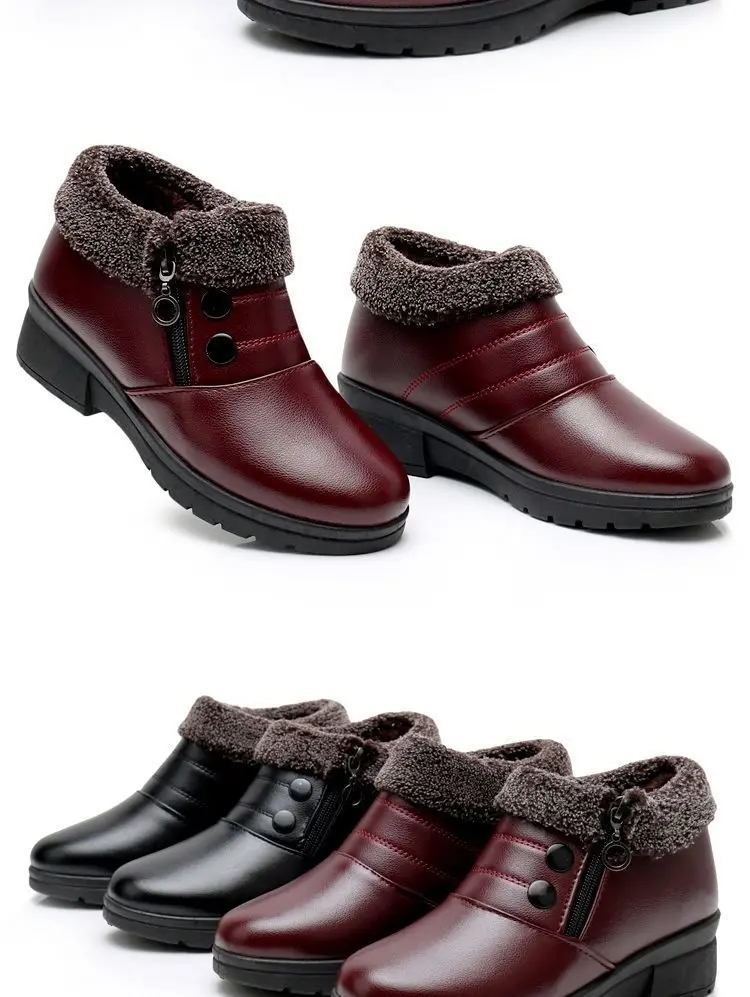أحذية شتوية مبطنة بالصوف الدافئ بجزء سفلي مسطح ومضادة للانزلاق أحذية الثلوج النسائية القطنية بنمط بكين نعل مطاطي ناعم مريح