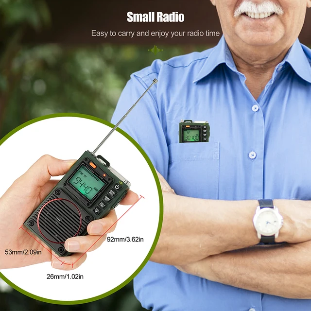 Retekess Radio de onda corta TR111, radio de bolsillo con Bluetooth, AM FM  SW VHF WB Radio con control de aplicación, TF, grabación, reloj, alarma