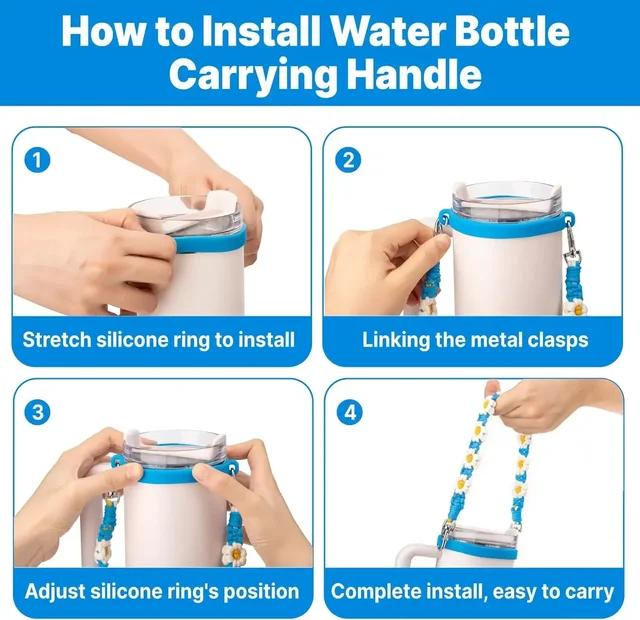 Water Bottle Handle with Strap for Owala Water Bottle Handle Fits Most 12-40oz Water Bottles for Stanley Cup for Hydro Flask 2
