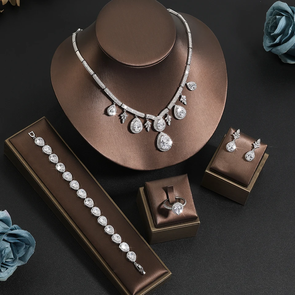 Zakol Zircons Brand Fashion White Aaa+ Cz Zirconia Leaf