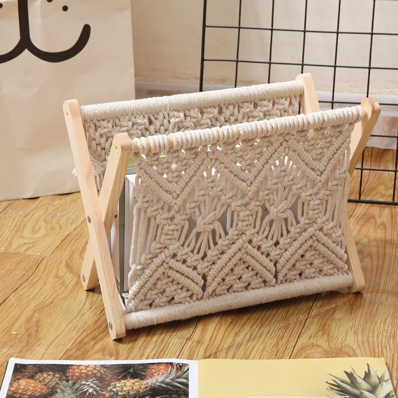 Office Furniture Cotton Rope Woven Magazine Storage Rack Creative Desktop Book and Newspaper Rack Floor Storage Magazine Racks