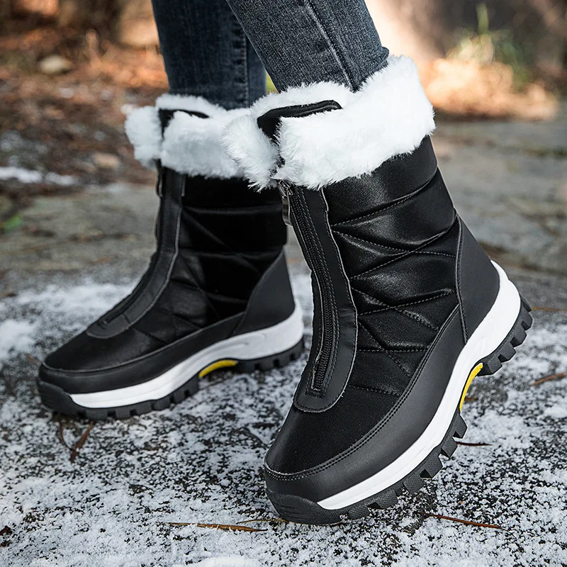 Winter Outdoor Waterproof White Boots Women Platform Zip Plushed Snow Boots Woman Hiking Sneakers Size 42 botas mujer invierno