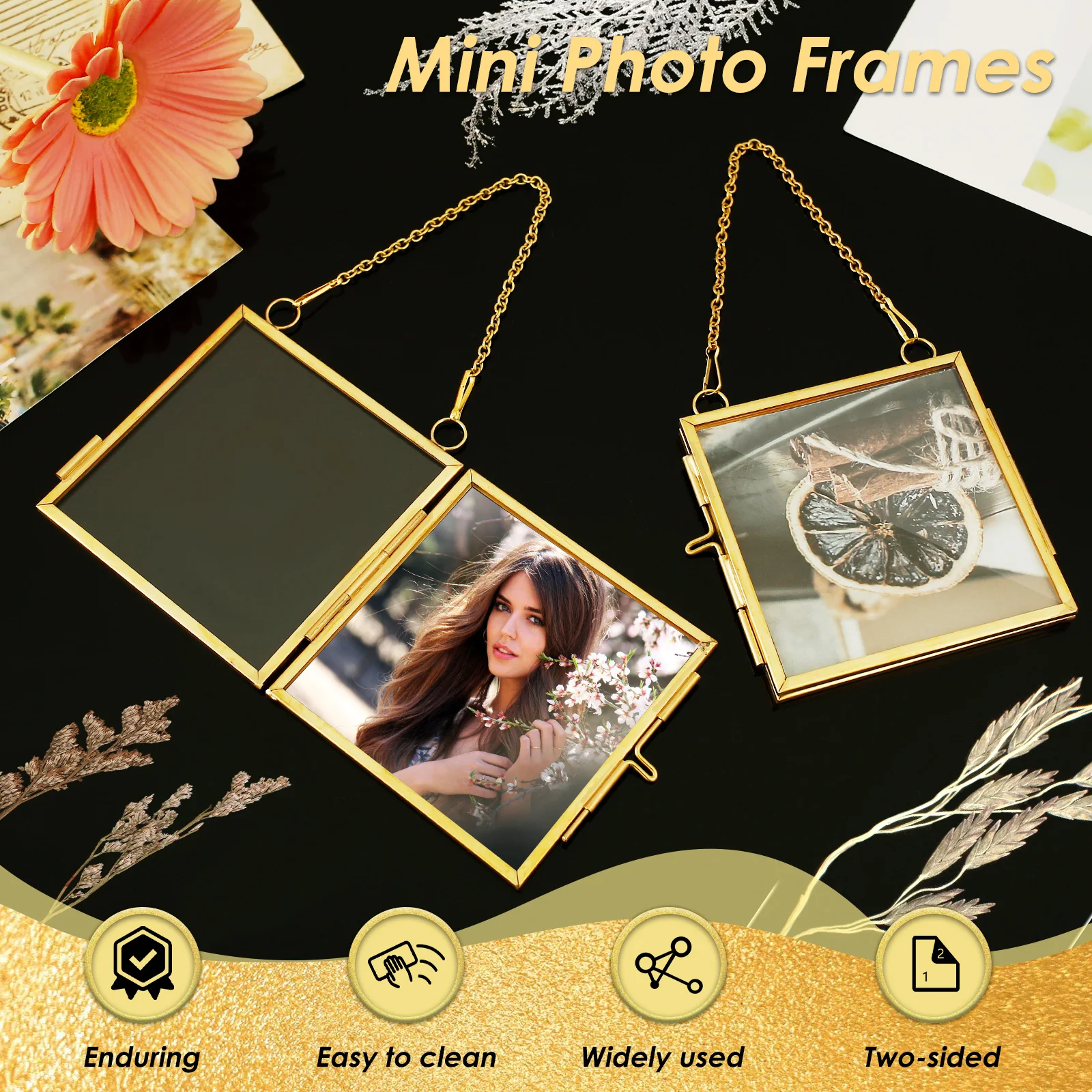 Mini Metal and Glass Double-Sided Floating Photo Frames