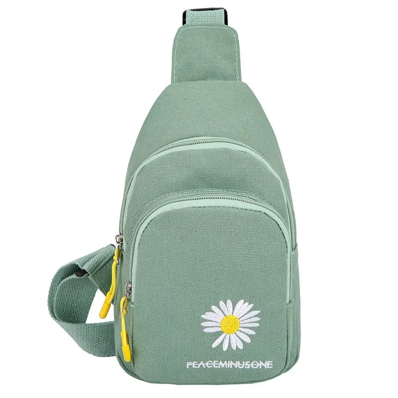 Fashion Ladies Daisy Print Chest Bag Ladies One Shoulder Crossbody Bag Small Short Trip Travel Carry Bags Canvas Bag