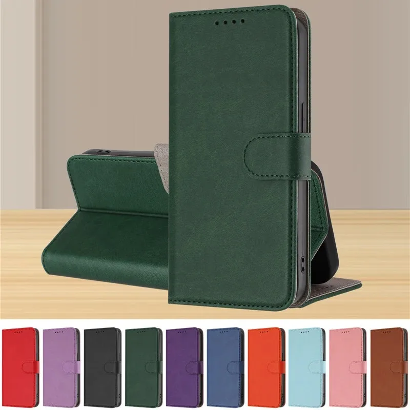 Leather Wallet Flip Case with Magnetic Closure and Card Holder