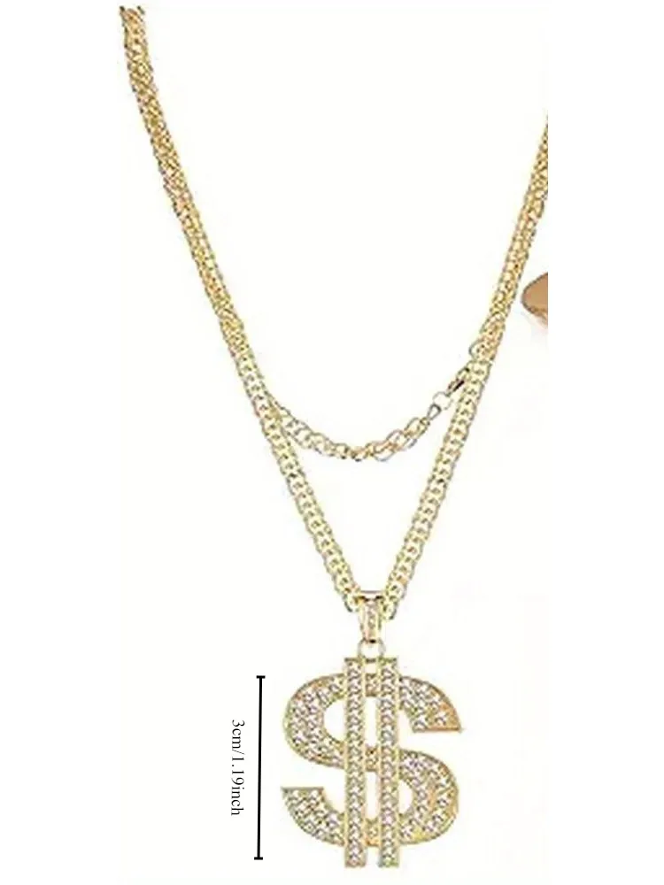Hip Hop outfit set 3 pieces includes adjustable back button-down hat dollar pendant necklace Hip Hop Dollar ring