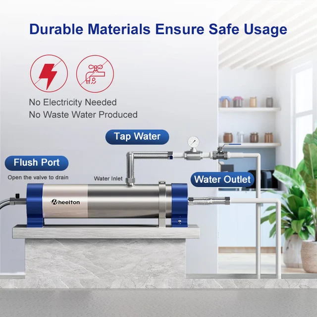 Wheelton ทั้งบ้านเครื่องกรองน้ําไหลสูง 1000L-3000L SUS304 เครื่องกรองน้ําแร่นํากลับมาใช้ใหม่ 0.01um PVDF เป็นเวลา 5 ปี 6