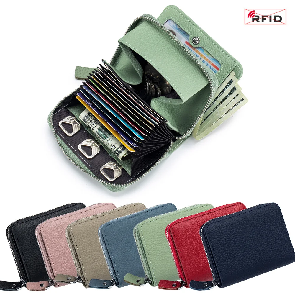 여성용 캐주얼 내구성 짧은 지갑, RFID 보호 소가죽 접이식 유니섹스 지퍼 백, 다기능 위치 동전 지갑, 패션
