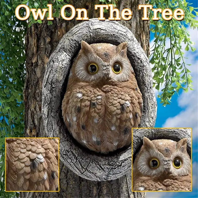 

Owl On The Tree Hanging Garden Fake Owls Sculpture Whimsical Yard Garden Figurine