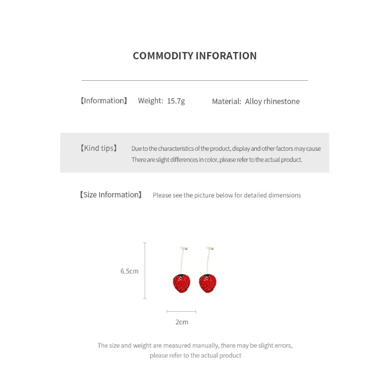 Cherry Strawberry Earrings for Women Shiny Red Rhinestone Drop Earrings Temperament Delicate Party Wedding Ear Jewelry