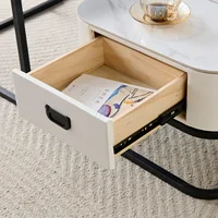 SHARPDO Tables Basses gigognes, Pierre Sinterisée & Verre trempé, Tiroir Simili Cuir Blanc, Lot de 2, 60/50 cm, Design Moderne pour Salon, Carrée (carrée) 5