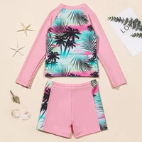 Girls Two Piece Swimwear Long Sleeve Rash Guard Shirts Quick-Dry Bathing Suit Summer Beach Wear 2