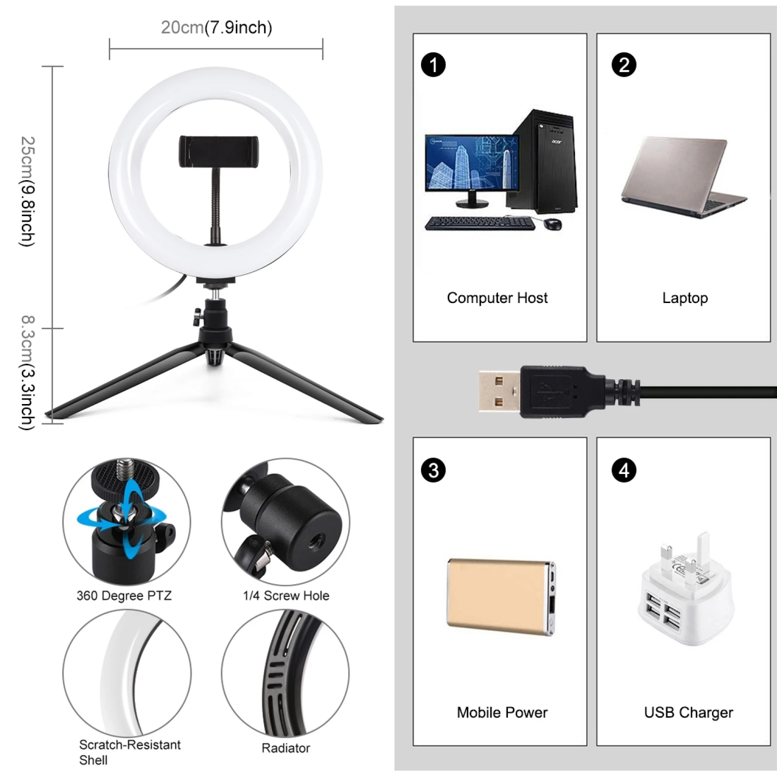 PULUZ Photography Lighting Phone Ringlight Tripod Stand Photo Led Selfie Ring Light Lamp for Youtube Live Video Shooting