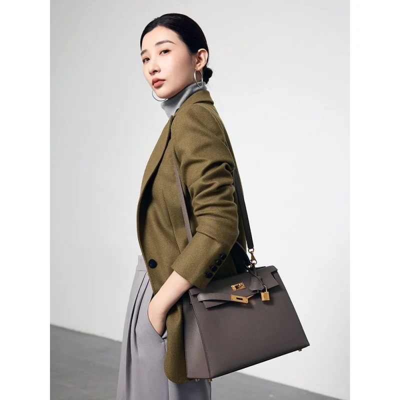 Women's Classic One-Button Herringbone Cashmere Wool Suit Slim Fit Thick Suit Coat Autumn and Winter