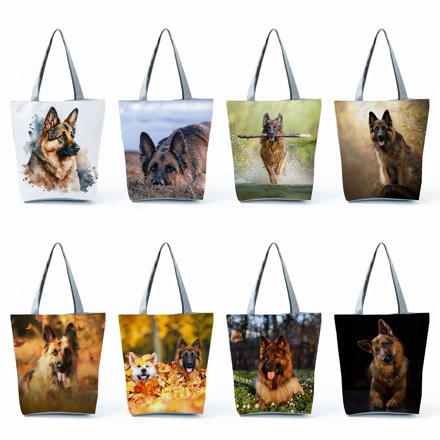 

Outdoor Beach Cool Style Animal Print Shoulder Bags German Shepherd Dog Handbags Shopping Bag High Capacity Fashion Tote Shopper