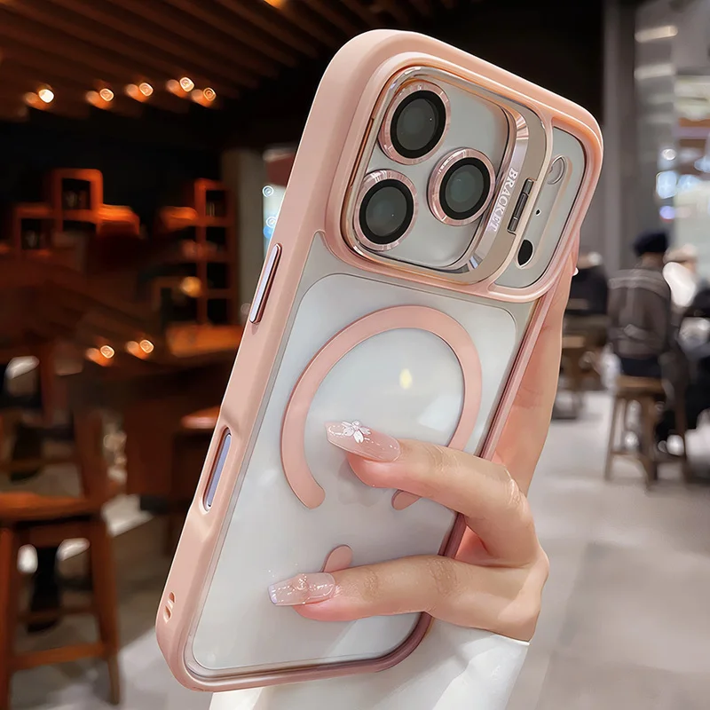 Luxury Magnetic Attraction Bracket Case with Lens Holder and Enhanced Protection – Clear Cover
