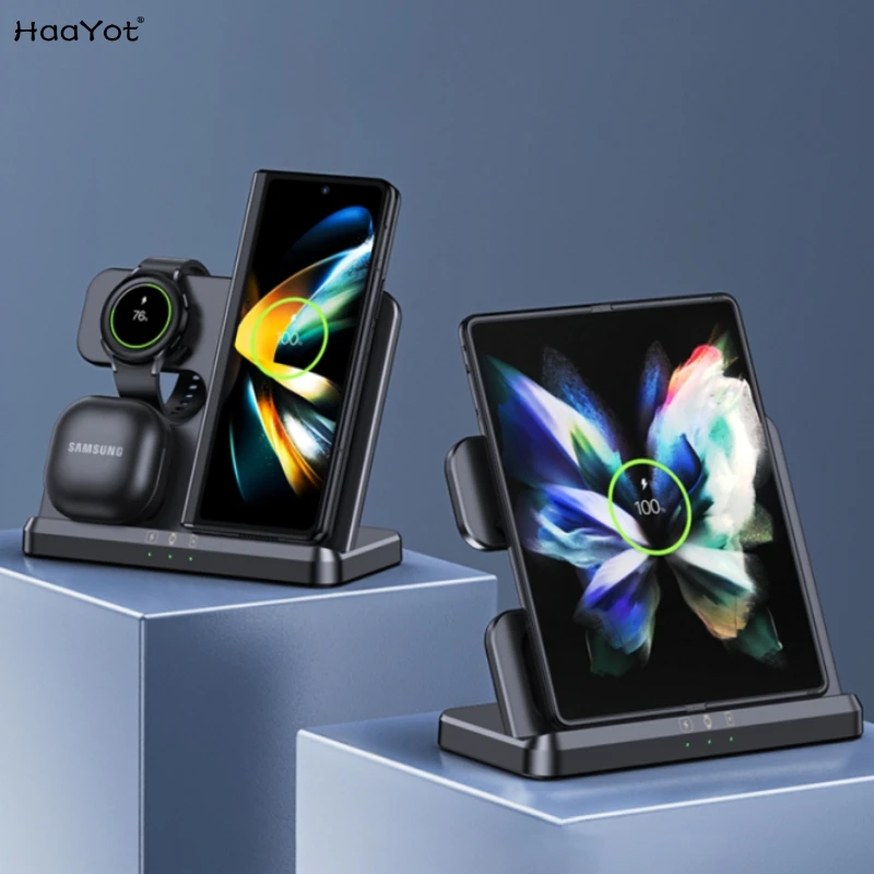 

Беспроводное зарядное устройство 3 в 1, подставка для быстрой зарядки для Samsung Galaxy Z Flip Fold S24 ULtra Galaxy Watch 4 5 6 Pro