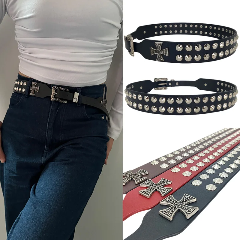 Unisex Kreuz Jeans Gürtel Weibliche Gothic Zubehör Punk Y2k Designer Gürtel Für Frauen Hip hop Plus Größe Niet Schwarz männer gürtel männlich