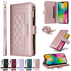 Crossbody Leather Wristlet Wallet with Card Holder and Zipper Pocket Phone Case - iPhone 12 Pro (Rose gold)