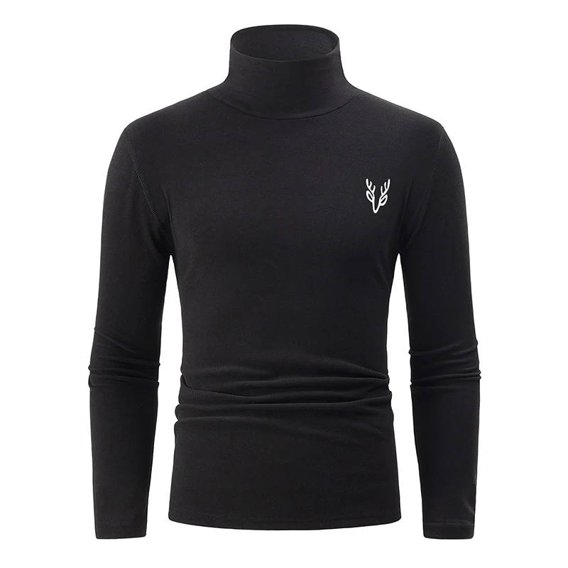 Autumn Men White Basic Bottoming Small Turtleneck Shirt Casual Long Sleeve T-shirt Teenagers Warm