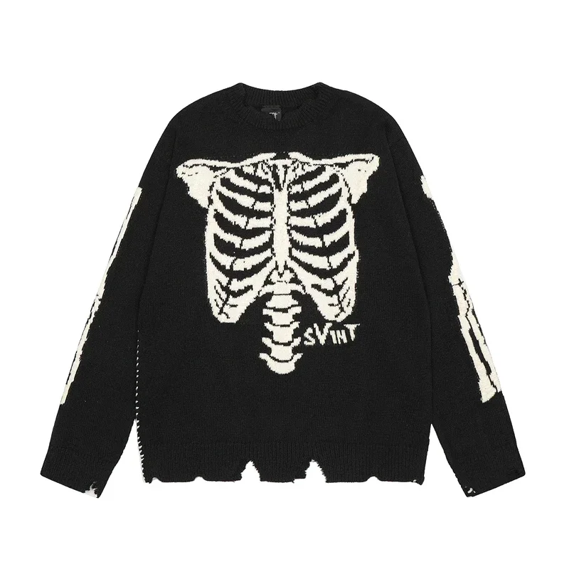 

Saint Michael knit Skeleton Bone Vintage Damaged Sweater Men Women Sweatshirts Jacquard Sweaters