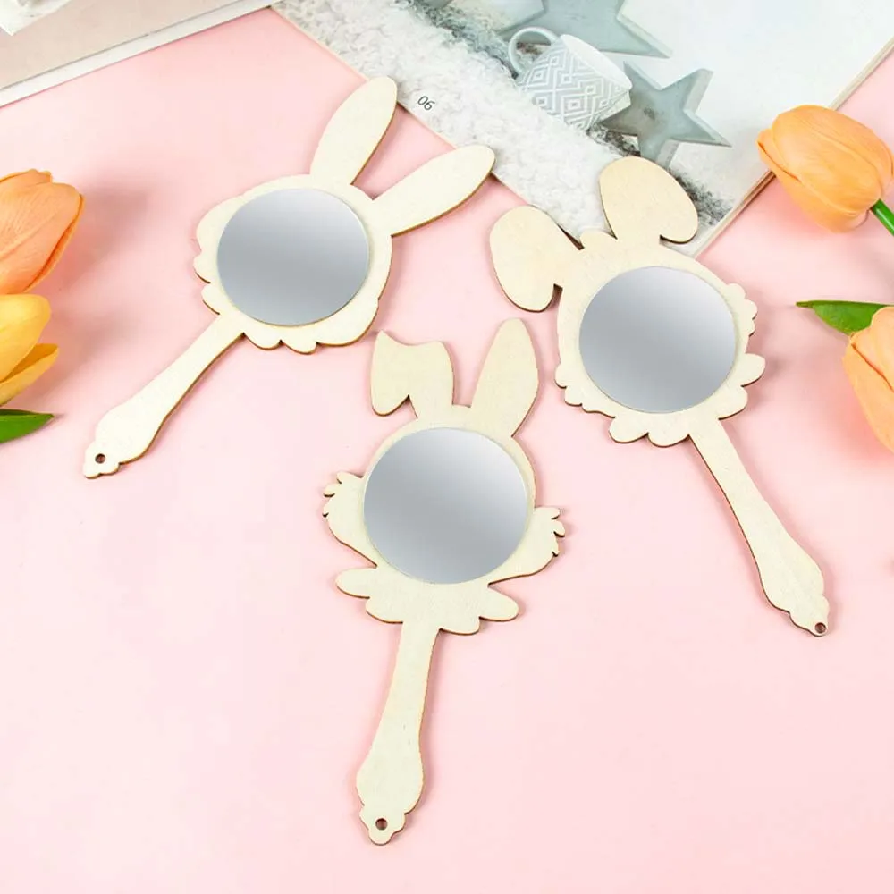 12 teile/satz Meerjungfrau Einhorn Schmetterling Geformt Unvollendete Holz Prinzessin Spiegel Handwerk DIY Blank Mini Handheld Spiegel Gefälligkeiten – Detail 3