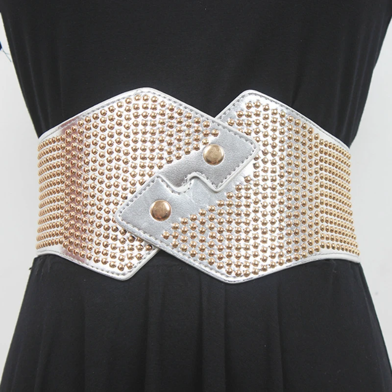 

2023 Fashion Ladies Rivet Elastic Pin Buckle Corset Wide Waist Sealed Skirt Coat Suit Belts for Women Luxury Designer Brand