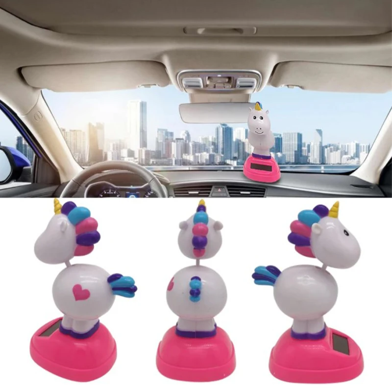 Auto Ornament Solar Powered Tanzen Schütteln Kopf Cartoon Einhorn Puppe  Automobil Auto-Dashboard Dekoration Nette Auto Zubehör - AliExpress