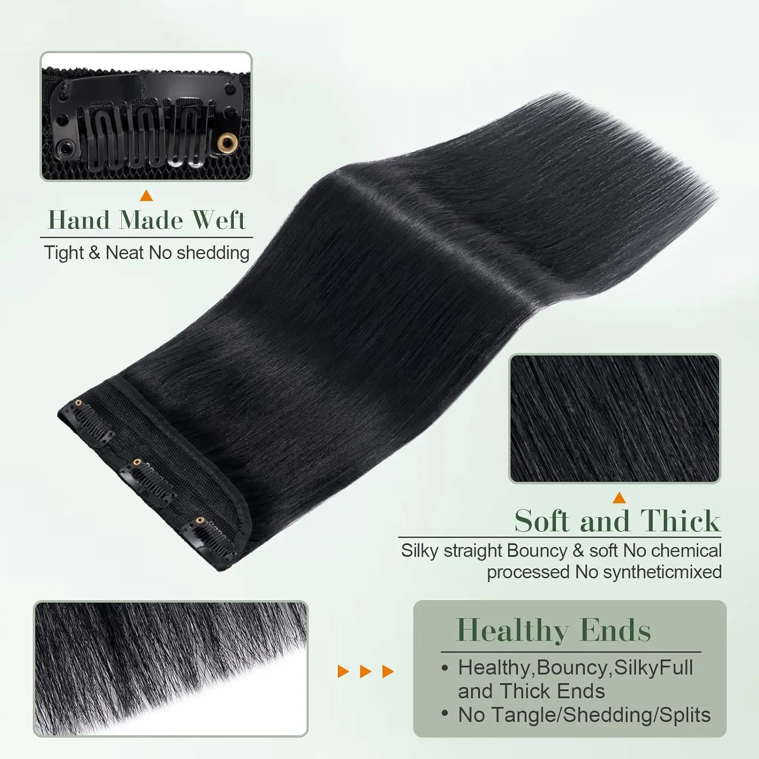 One Piece Clip in Hair Extensions 100% Real Human Hair 3/4 Full Head With 5 Clips 16-26 Inch Straight Natural Black #1 For Women