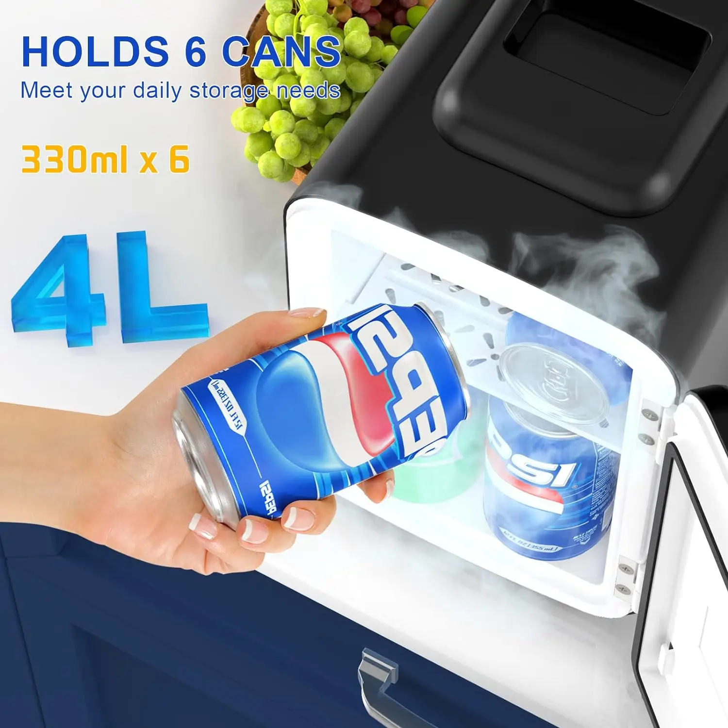 New Mini Fridge, 4 Liter/6 Cans Skincare Fridge for Bedroom, 110V AC/12V DC Portable Thermoelectric Cooler